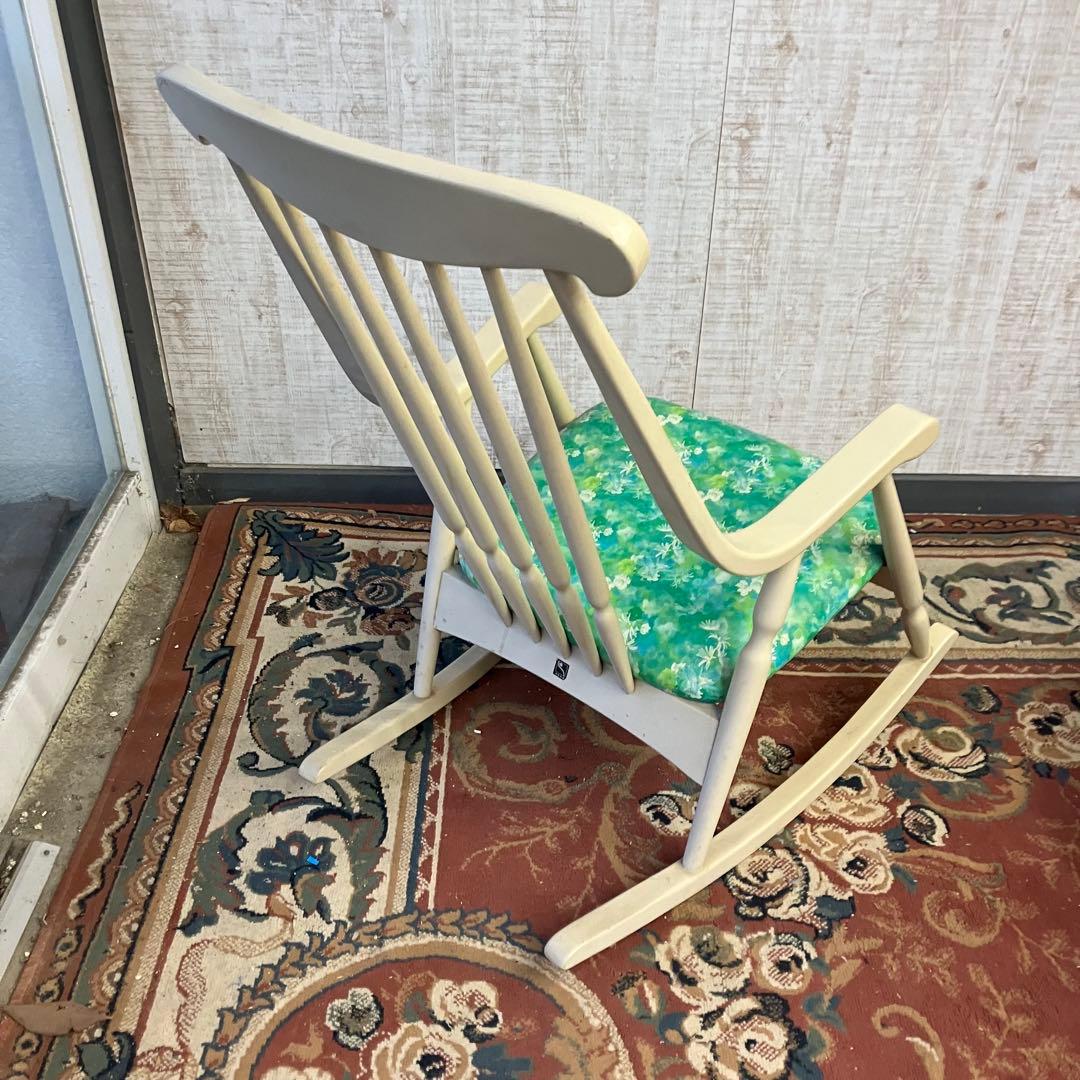 昭和レトロ 鳥取家具 花柄 木製 ロッキングチェア アームチェア ベント