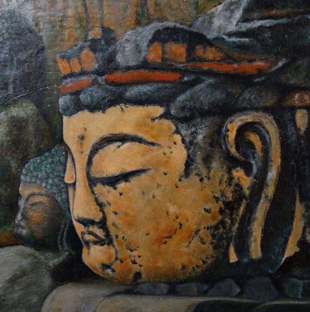角山盛三作 油絵『臼杵の石仏』 P15油彩画 油絵木製額縁★時代物★