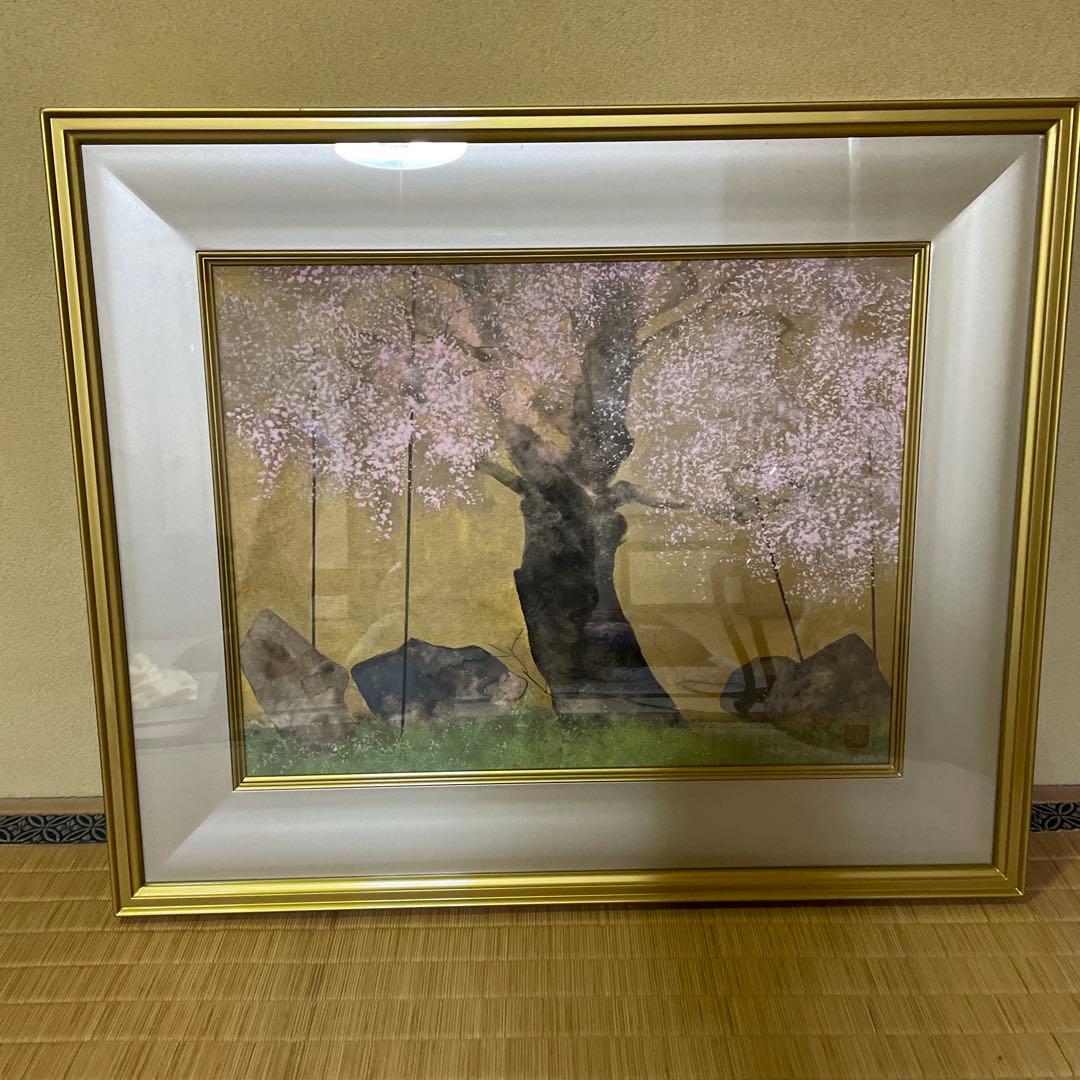 桜日本画 金色フレーム Amazon.co.jp: 額絵 日本画 花鳥画 春飾り 桜に鶯 F4 緒方葉水 （G4