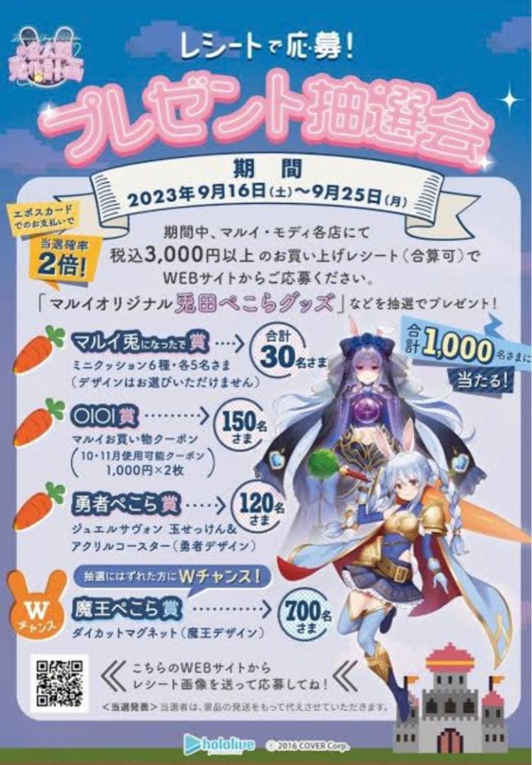 兎田ぺこらミニクッション・ マルイオリジナル当選品