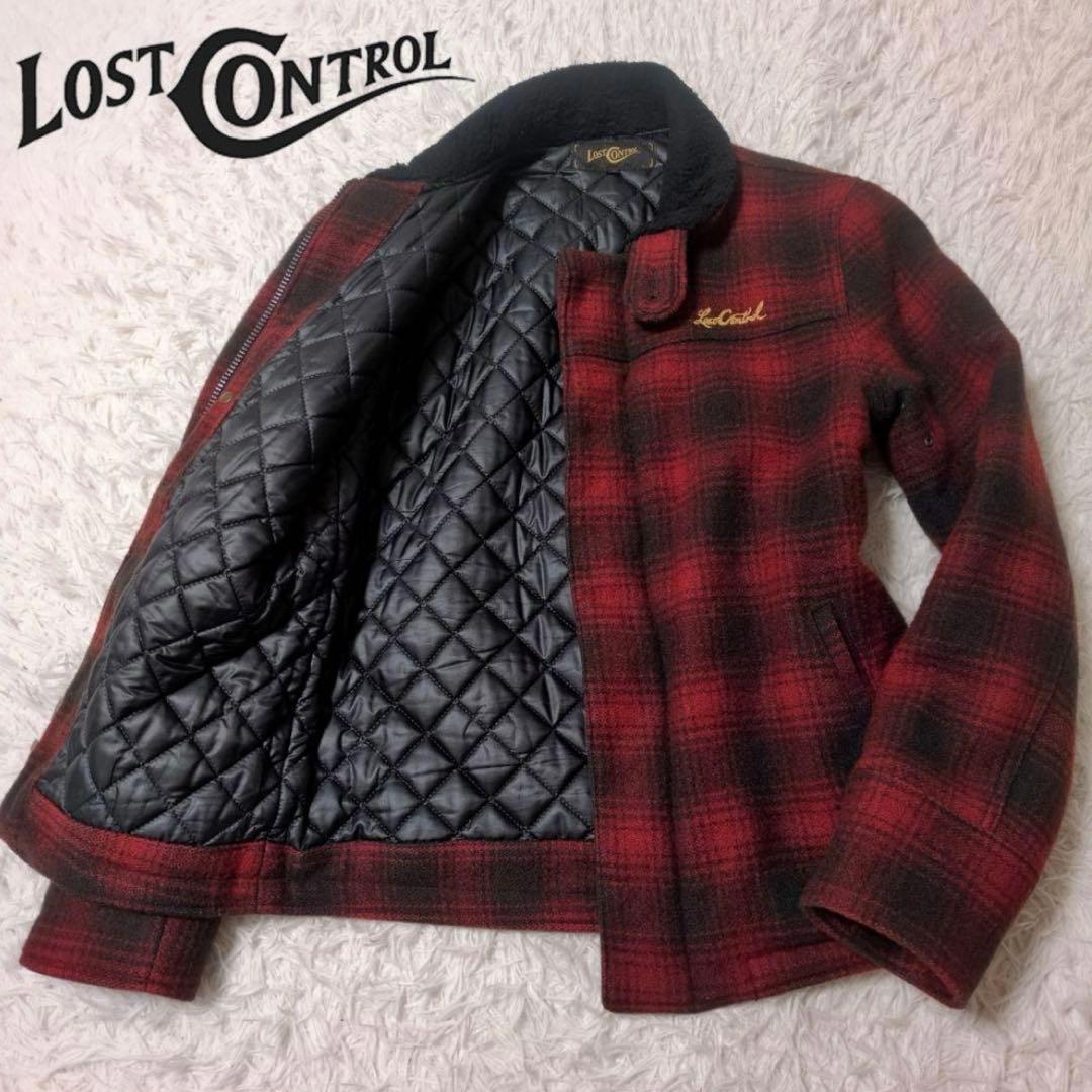 ロストコントロール　バッファローチェック　デッキジャケット　ボア襟　サイズ2 ロストコントロール バッファローチェック デッキジャケット ボア襟