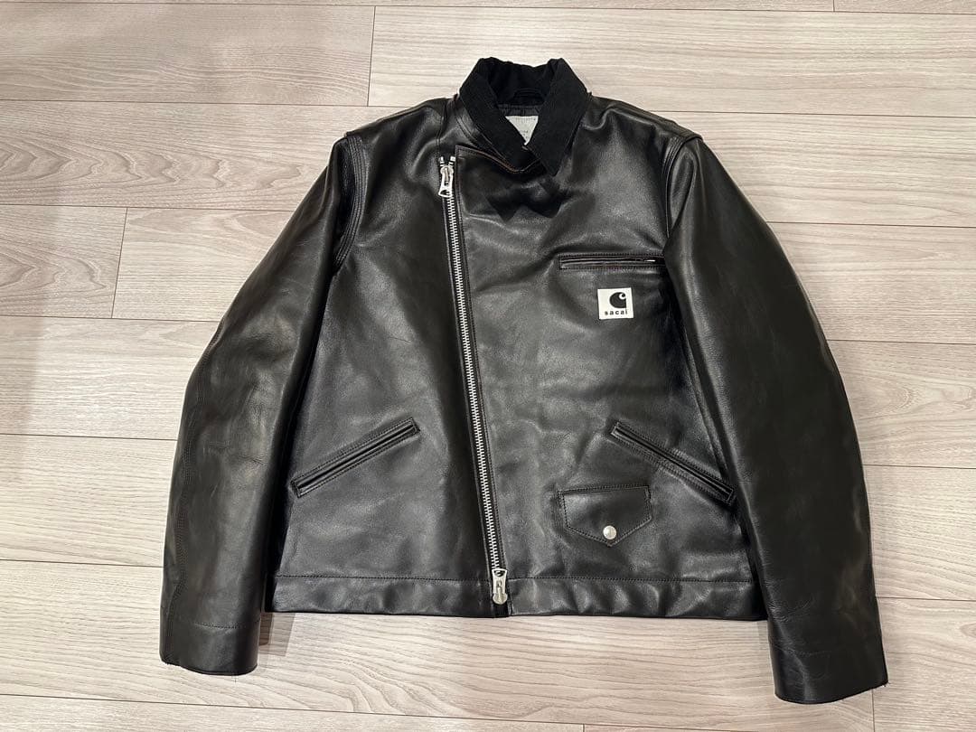 黒1 S sacai carhartt wip レザー ジャケット 新品 タグ付 - メルカリ