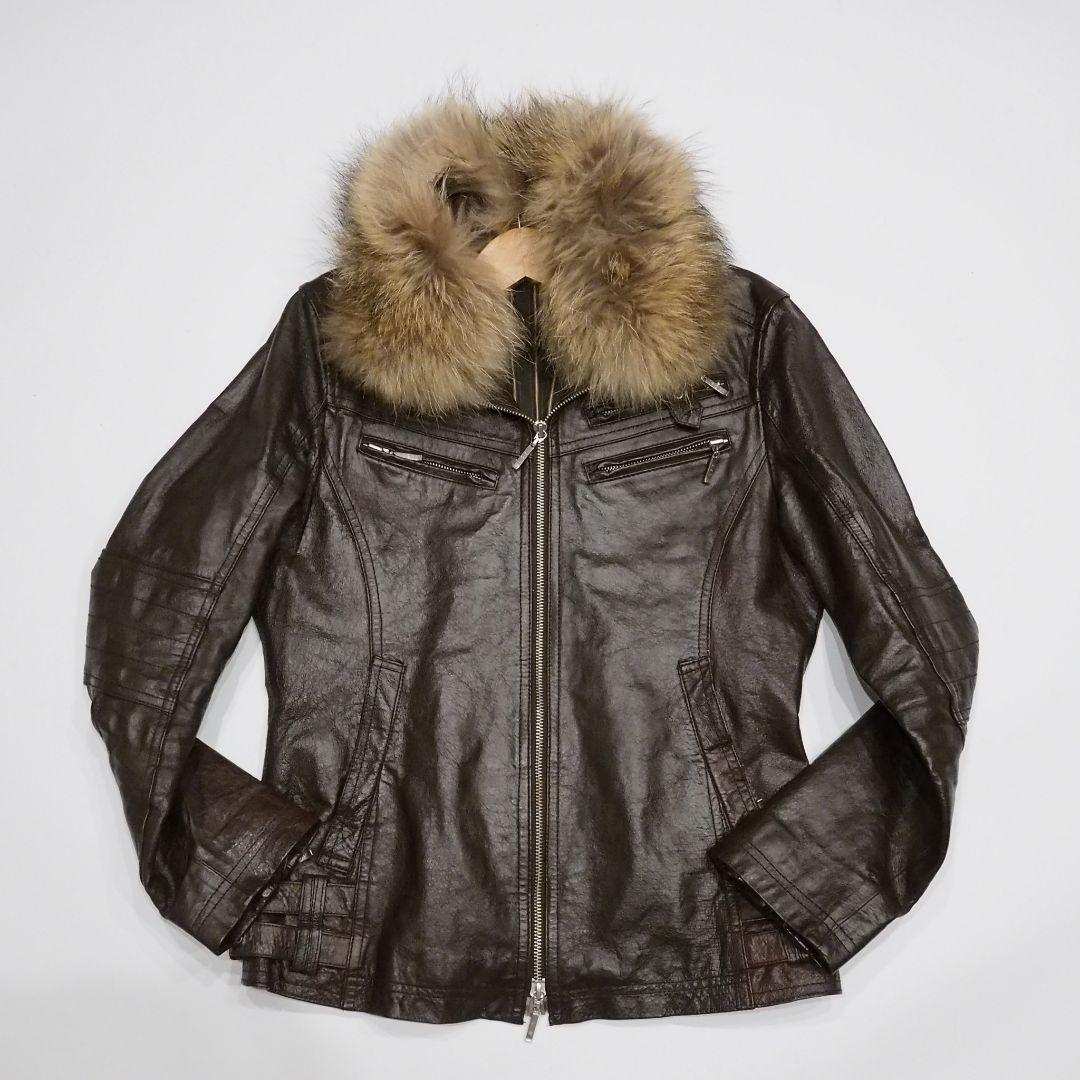 A.S.M シングルライダースジャケット 2way ファー付き 本革 48 メンズ