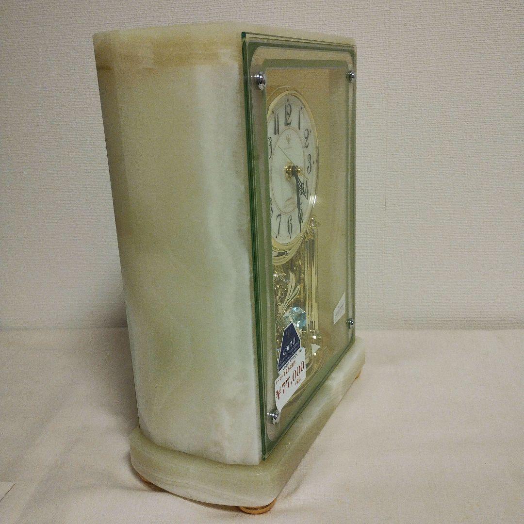 新品リズム電波置時計重厚感ある綺麗な大型グリーンオニックス石枠QE2 -S47N