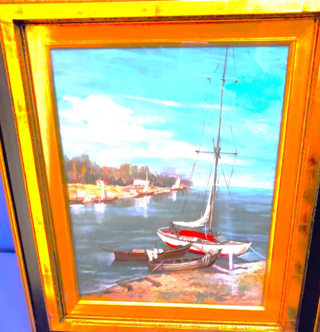 伊東熙寿作品 船 油彩画 フレーム付き F6 A-2 伊東熙寿作品 船 油彩画 フレーム付き