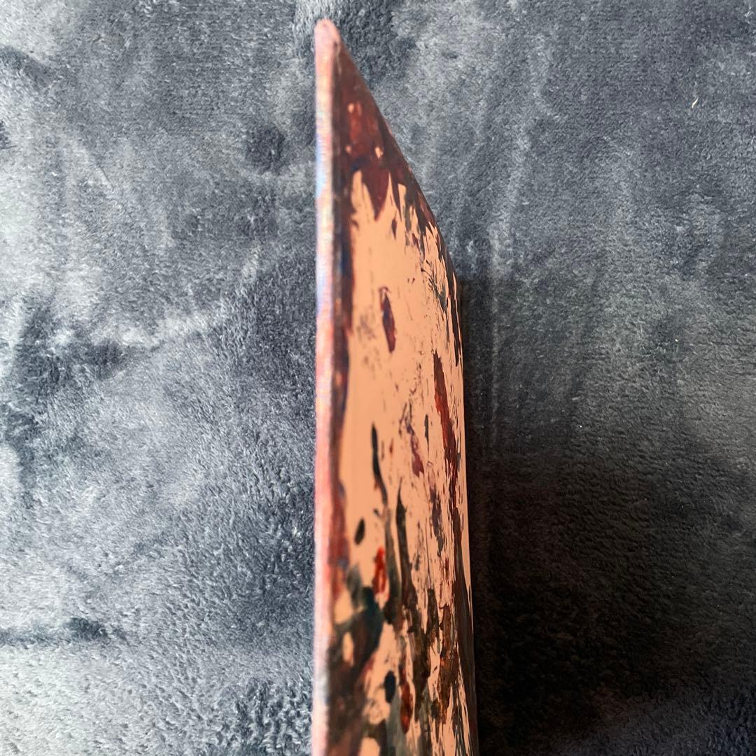 アクリル抽象画 青とオレンジの抽象画 ポーリングアート 約20cm×20cm