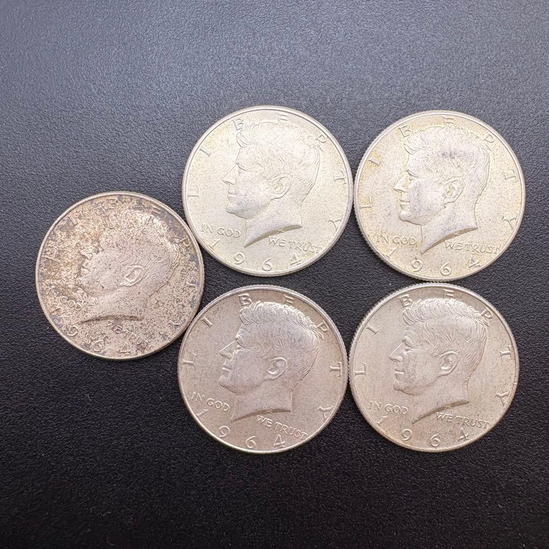 1964年 ケネディ ハーフダラー ドル 50セント 5枚 アメリカ銀貨 アメリカ 50セント銀貨 ケネディ ハーフダラー 1964年銘 カプセル入り