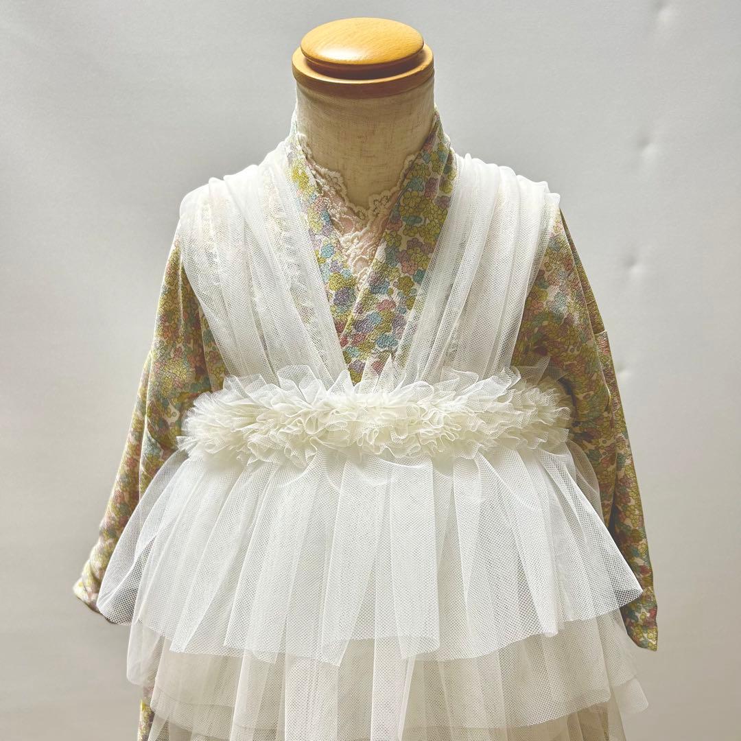 被布エプロン【ミルク】チュール被布 被布ドレス 七五三 チュール