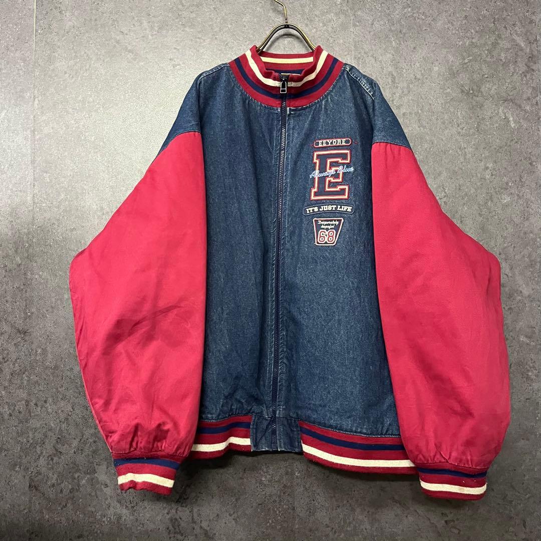 《US古着》ディズニー くまのプーさん イーヨー デニムブルゾン 刺繍 2XL