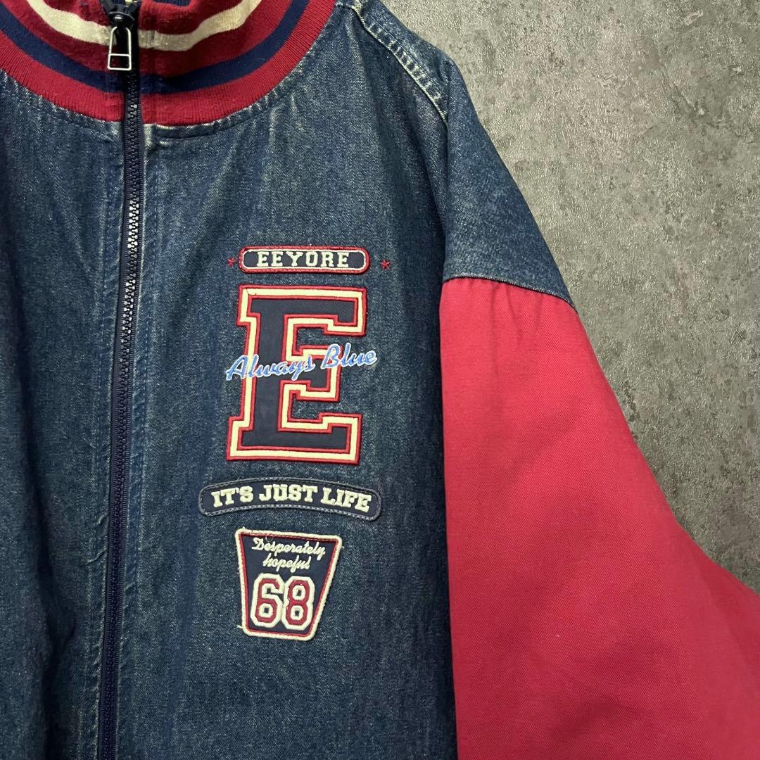 《US古着》ディズニー くまのプーさん イーヨー デニムブルゾン 刺繍 2XL