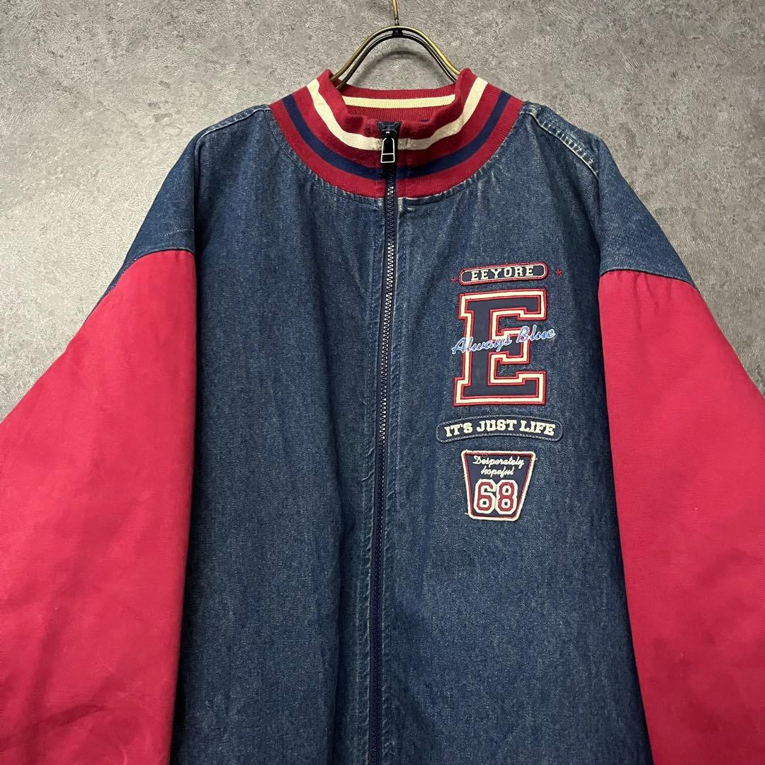 《US古着》ディズニー くまのプーさん イーヨー デニムブルゾン 刺繍 2XL