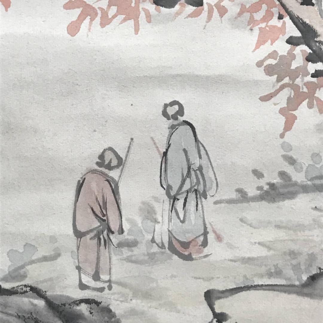 【真作】森半逸/楓林煙寺/山水図/秋景山水図/掛軸/名家伝来/AC-744