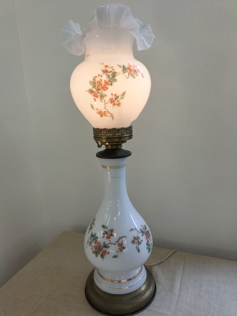 ヴィンテージ　花柄ガラスシェード　有田焼陶器ベース　フロアスタンド　照明器具 ヴィンテージ 花柄ガラスシェード 有田焼陶器ベース フロアスタンド