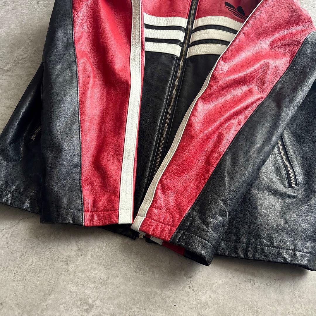 90's□adidas 【L】本革 羊革レザージャケット ライダース デサント製
