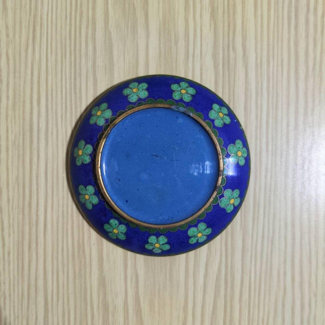 中国工芸】景泰藍 七宝焼き 合子 香合 花唐草 菊紋 ブルー