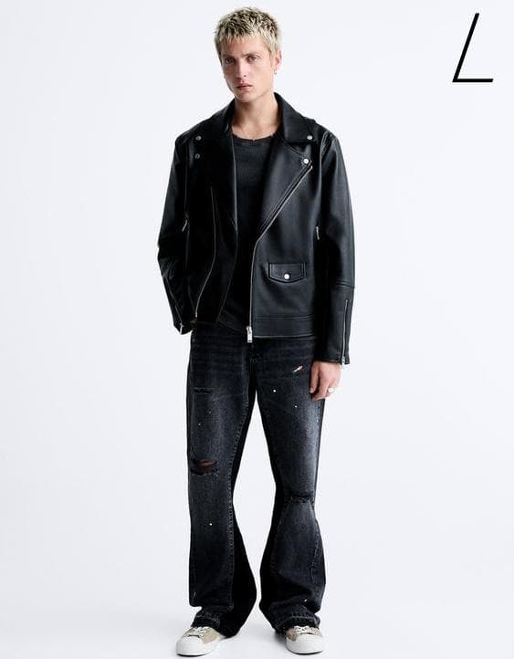 ZARA レザー ライダースジャケット L フェイクレザー ブラック - メルカリ