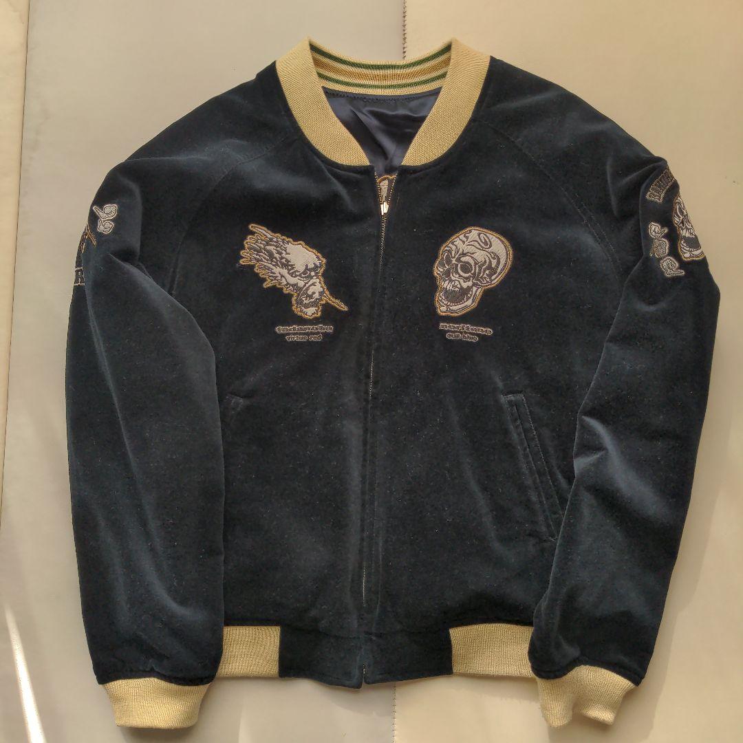 爆裂爛漫娘 スカジャン 別珍 ベロア 刺繍 骸骨 龍 和柄 刺繍 サイズ40