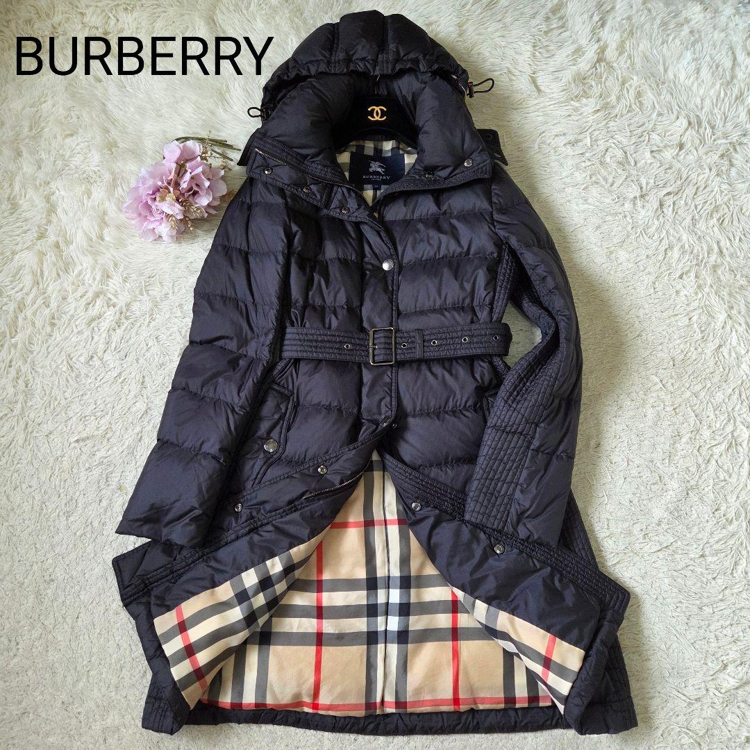 極美品 バーバリー ダウンコート ノバチェック フード ベルト M
