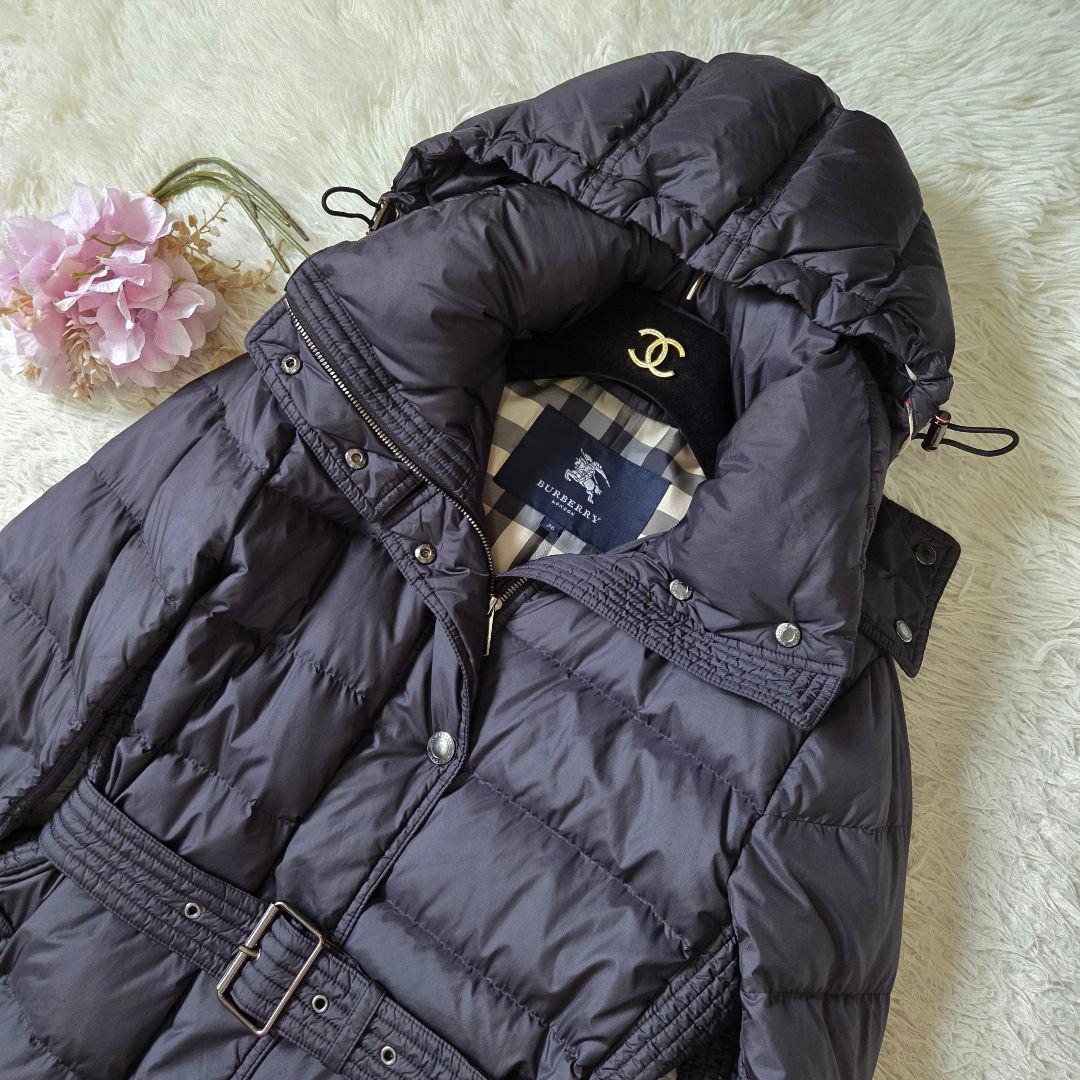 極美品 バーバリー ダウンコート ノバチェック フード ベルト M