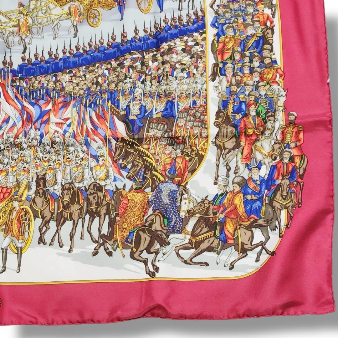 【良品 カレ90】エルメス 大判スカーフ《モスクワ大行進》馬車 兵隊 タグ付き