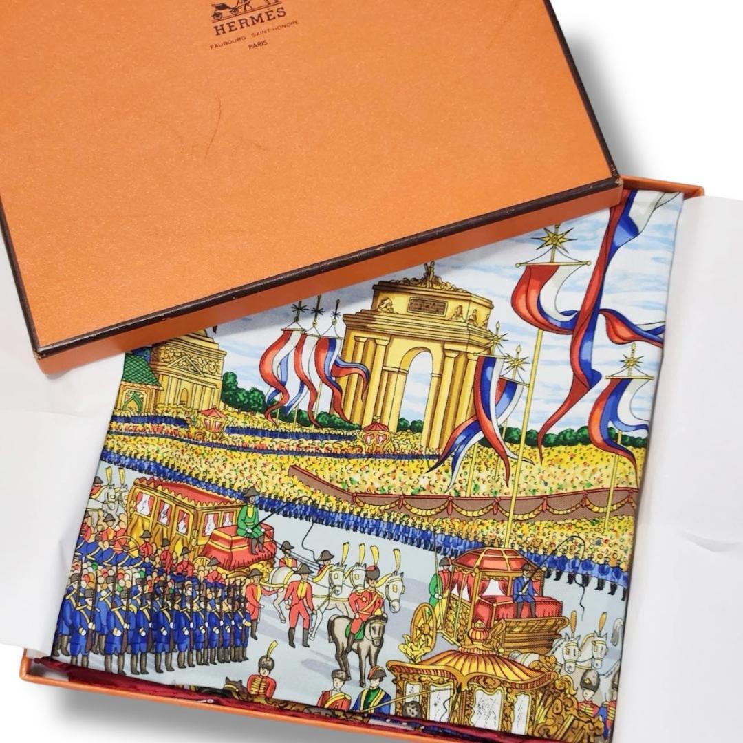 【良品 カレ90】エルメス 大判スカーフ《モスクワ大行進》馬車 兵隊 タグ付き