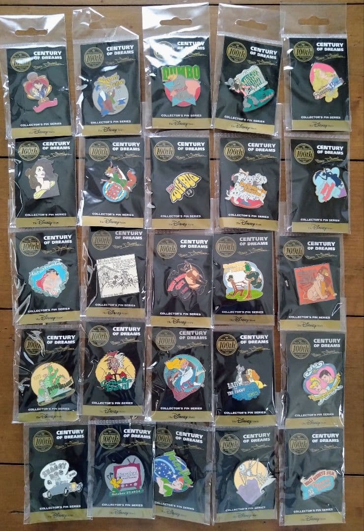レア！レトロ★ディズニーストア★ウォルト生誕100周ピンバッジ★フルコンプセット