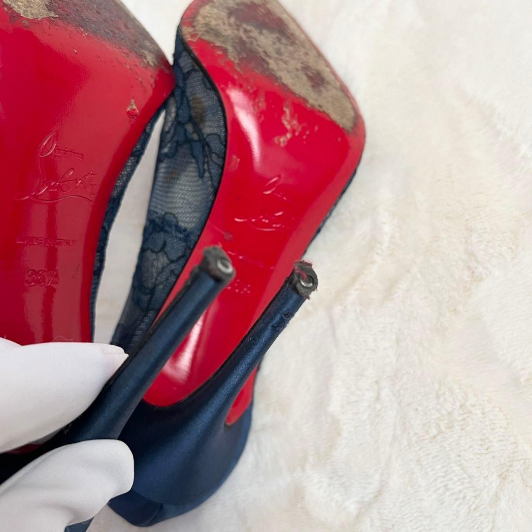 クリスチャンルブタン サテン レース　花柄　ヒール 36 1/2　23.5cm