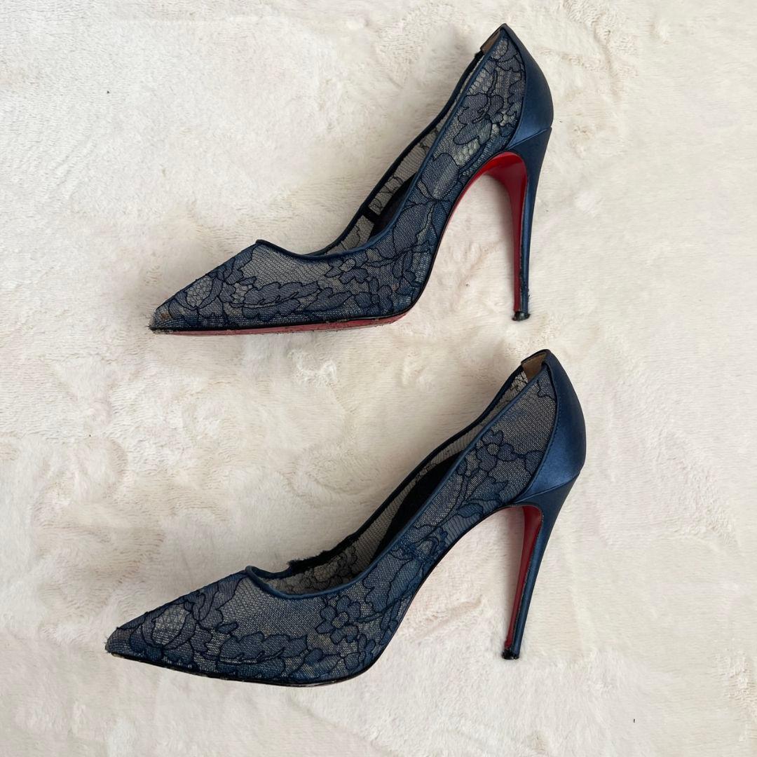 クリスチャンルブタン サテン レース　花柄　ヒール 36 1/2　23.5cm