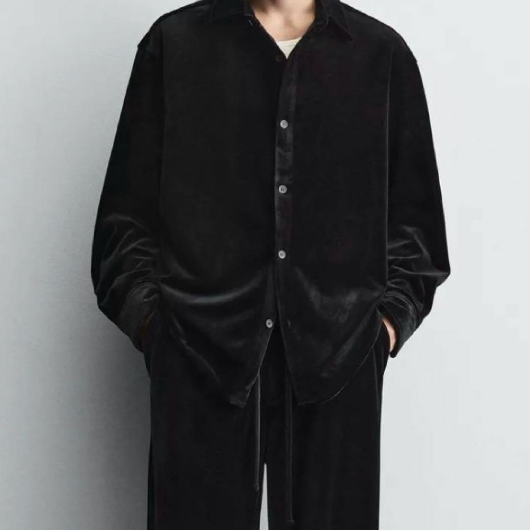 値下げ依頼ok】ZARA ザラ ベルベットリラックスフィットシャツ