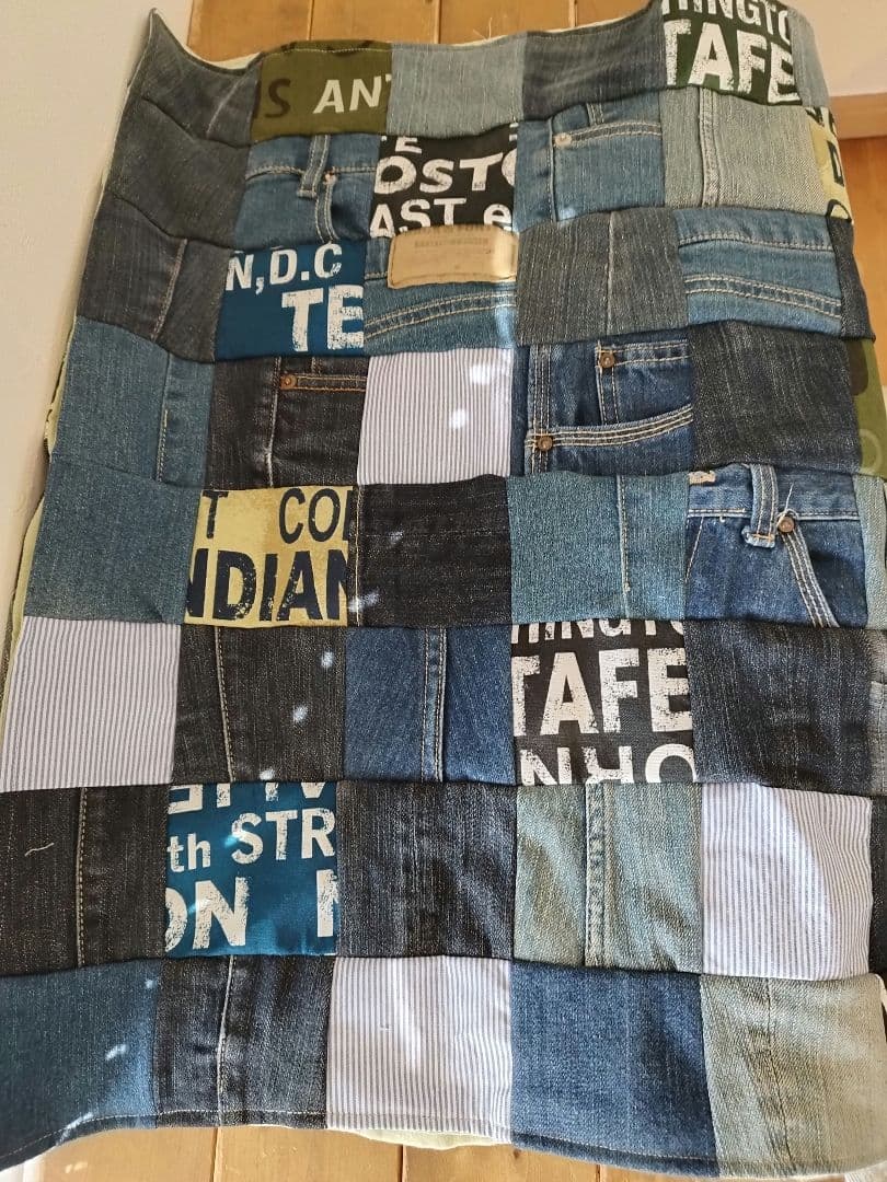 No.1215ハンドメイド☆ブランケット2点☆デニムリメイク☆パッチワーク