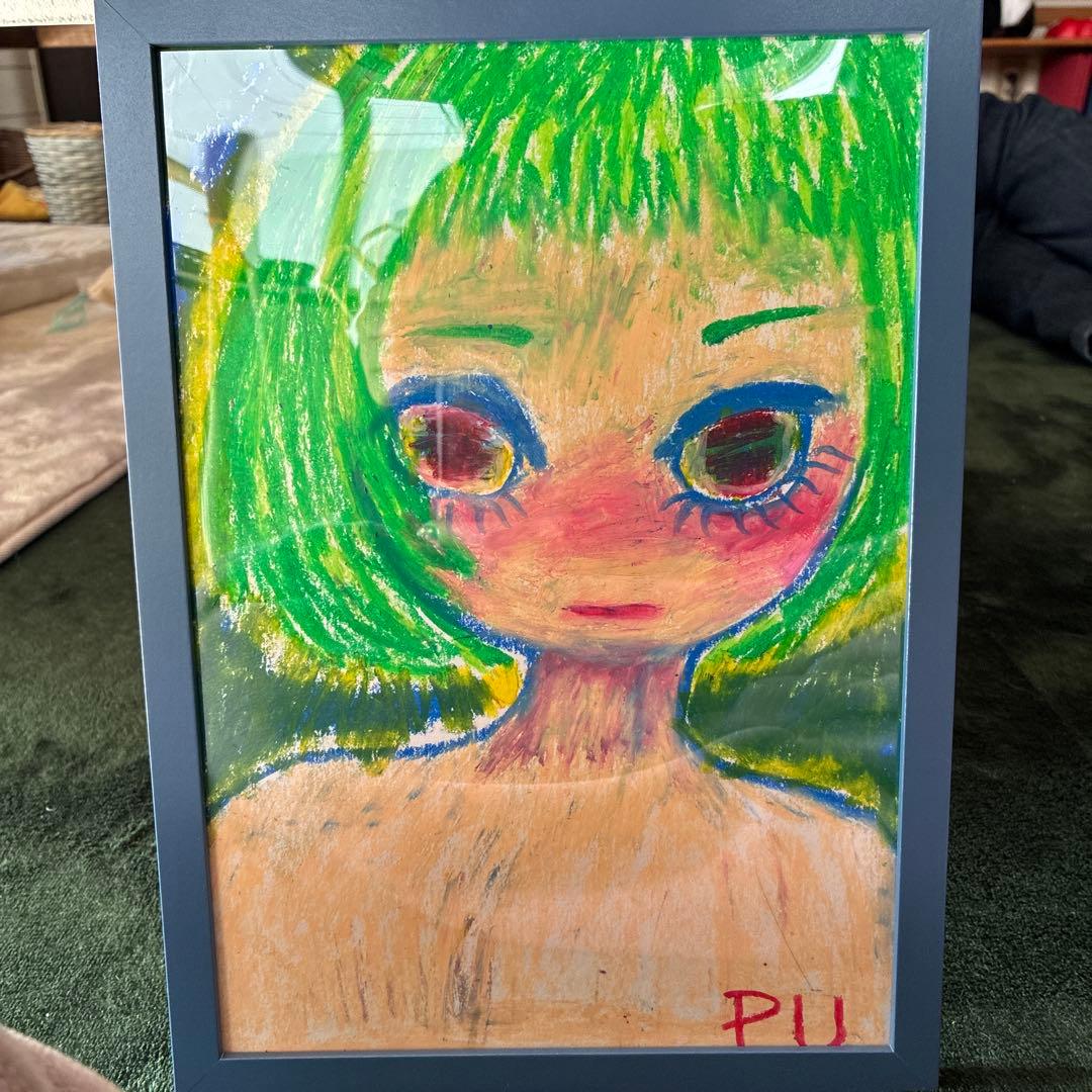 アート クレヨン画 ダーク 病みかわいい 表現 オリジナル 絵画 原画 女の子