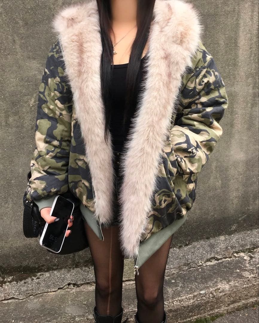 迷彩柄 ファージャケットパーカー カモフラ 韓国y2k 平成ギャル - メルカリ