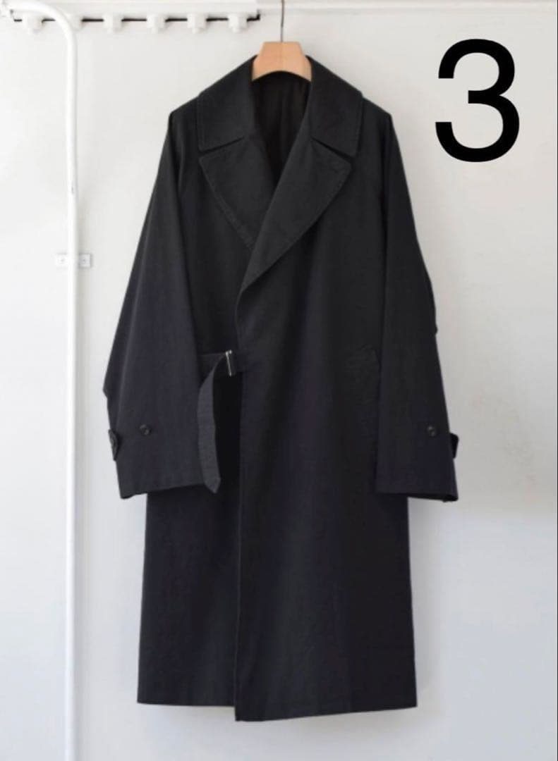 【新品未使用】 COMOLI 22SS ウォッシュド タイロッケン 黒 サイズ3 COMOLI 22SS ウォッシュド タイロッケンコート ¥118,800-(tax in