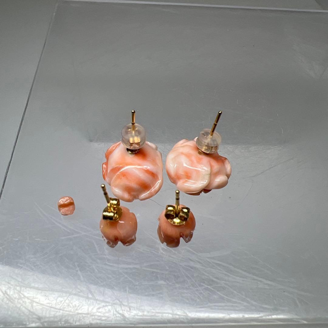 K18刻印　本桃色珊瑚　ピアス　2対セット　6.32g 東K7-1211☆2F