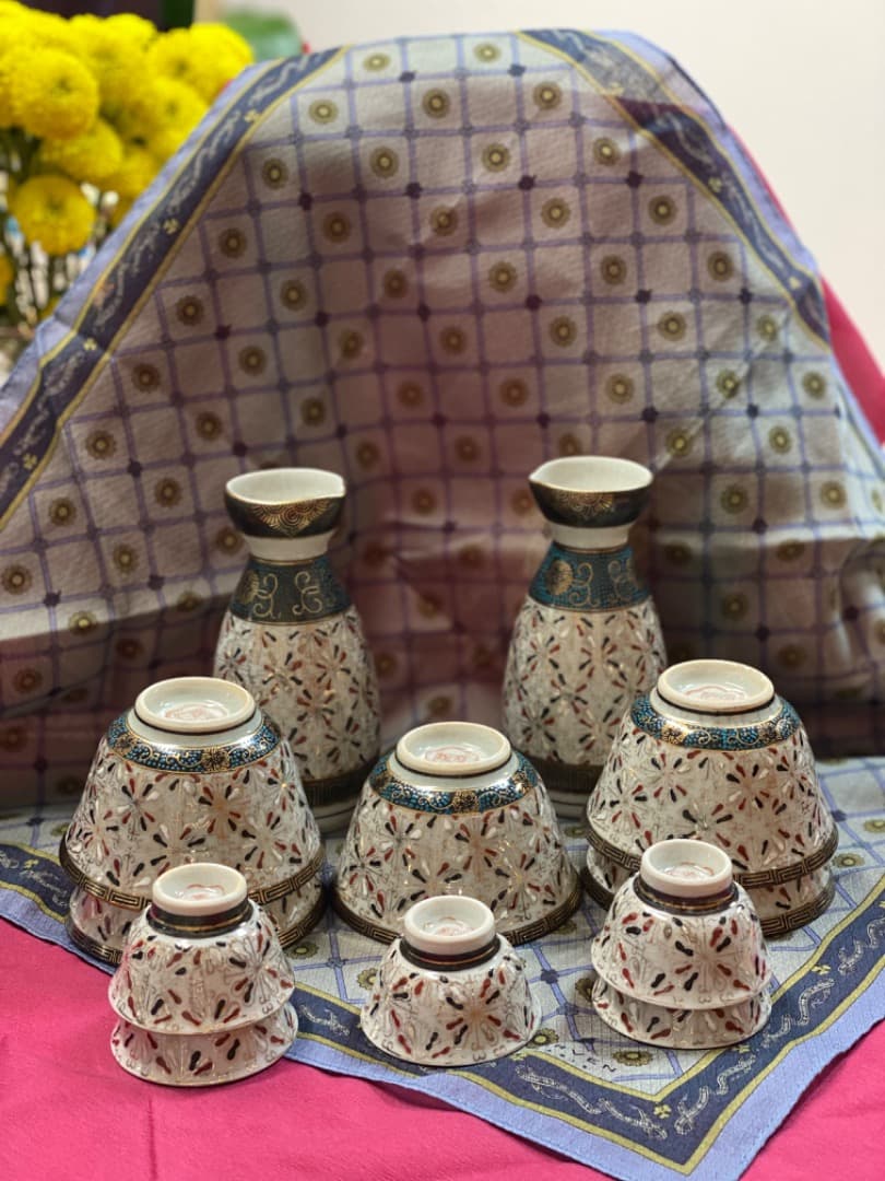 九谷焼 酒器 ぐいのみ おちょこ 酒瓶 九谷焼 酒器セット 月見うさぎ 金箔付き ( 退職祝い 定年 上司 父 母