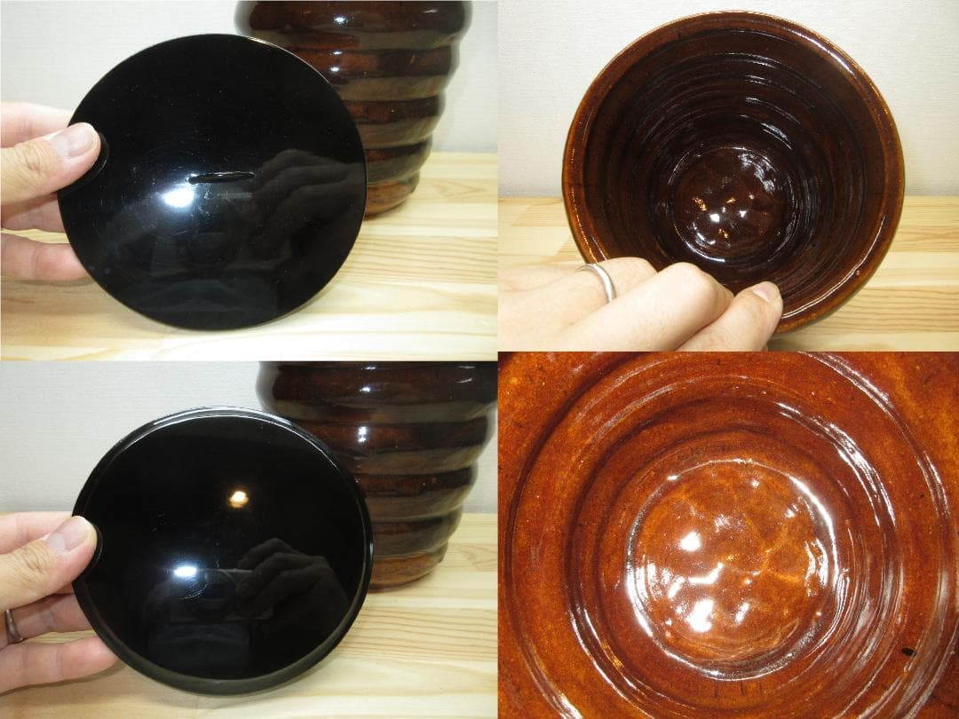 送料込【逢絢亭】茶道具 水指 大樋焼 飴釉 捻貫 塗蓋 大樋長左衛門 共箱入り