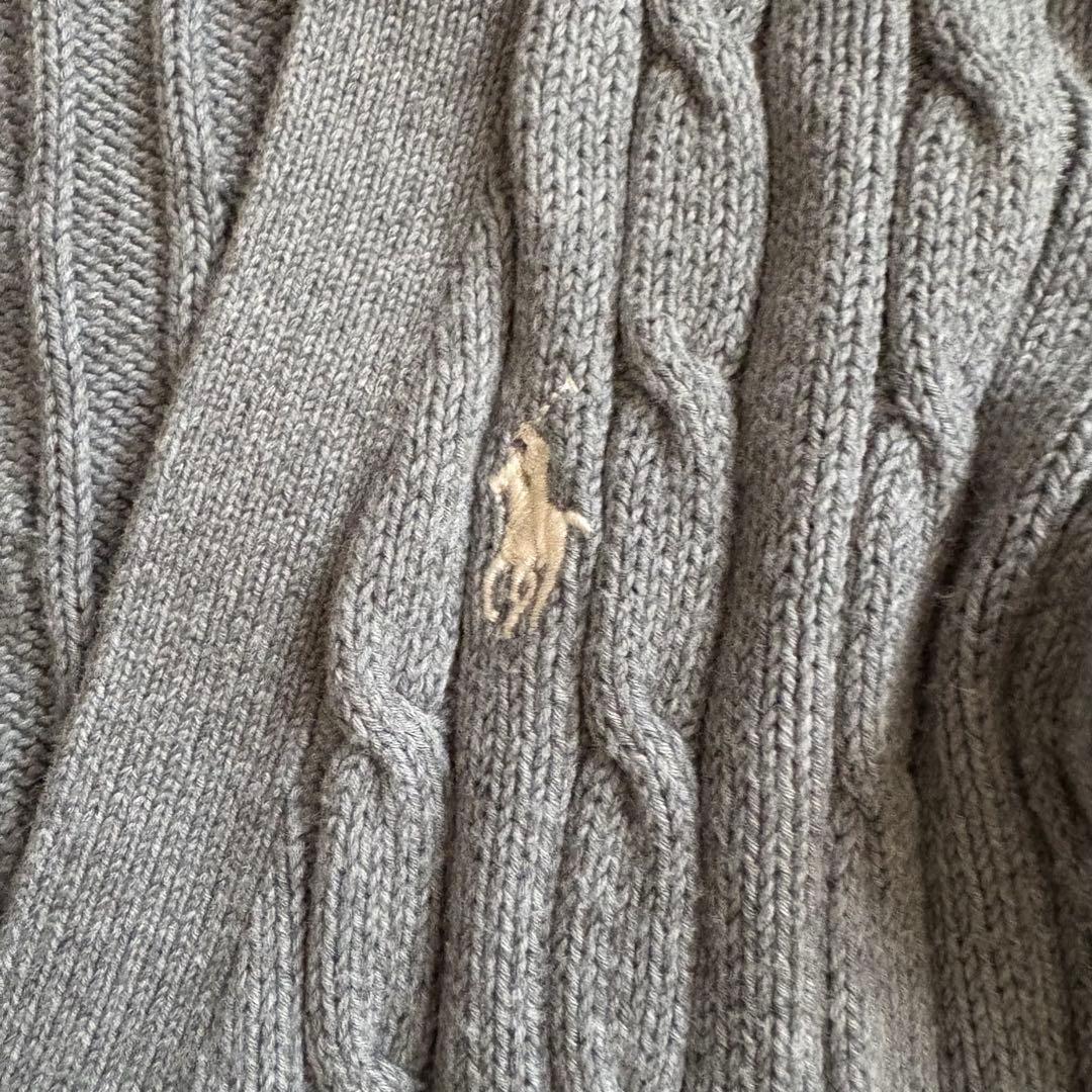 ラルフローレン ケーブルニットカーディガン グレー XS グレー×白