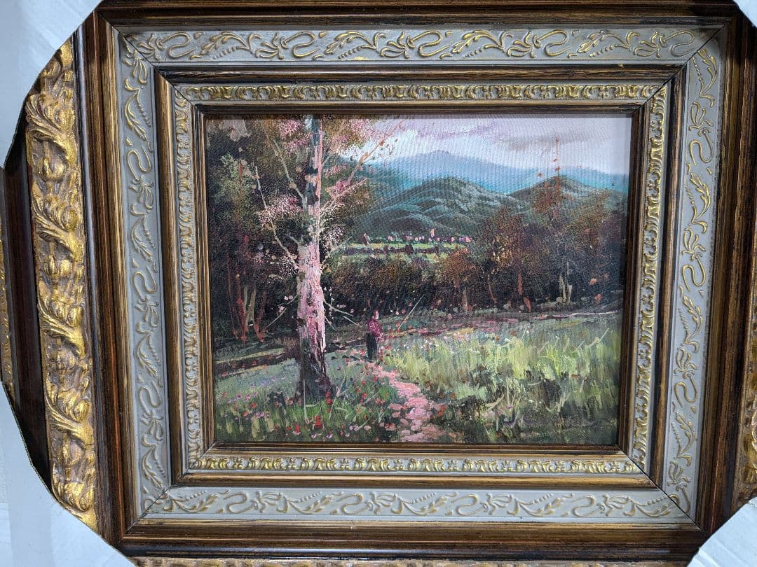 金縁　額縁　油絵　春　桜