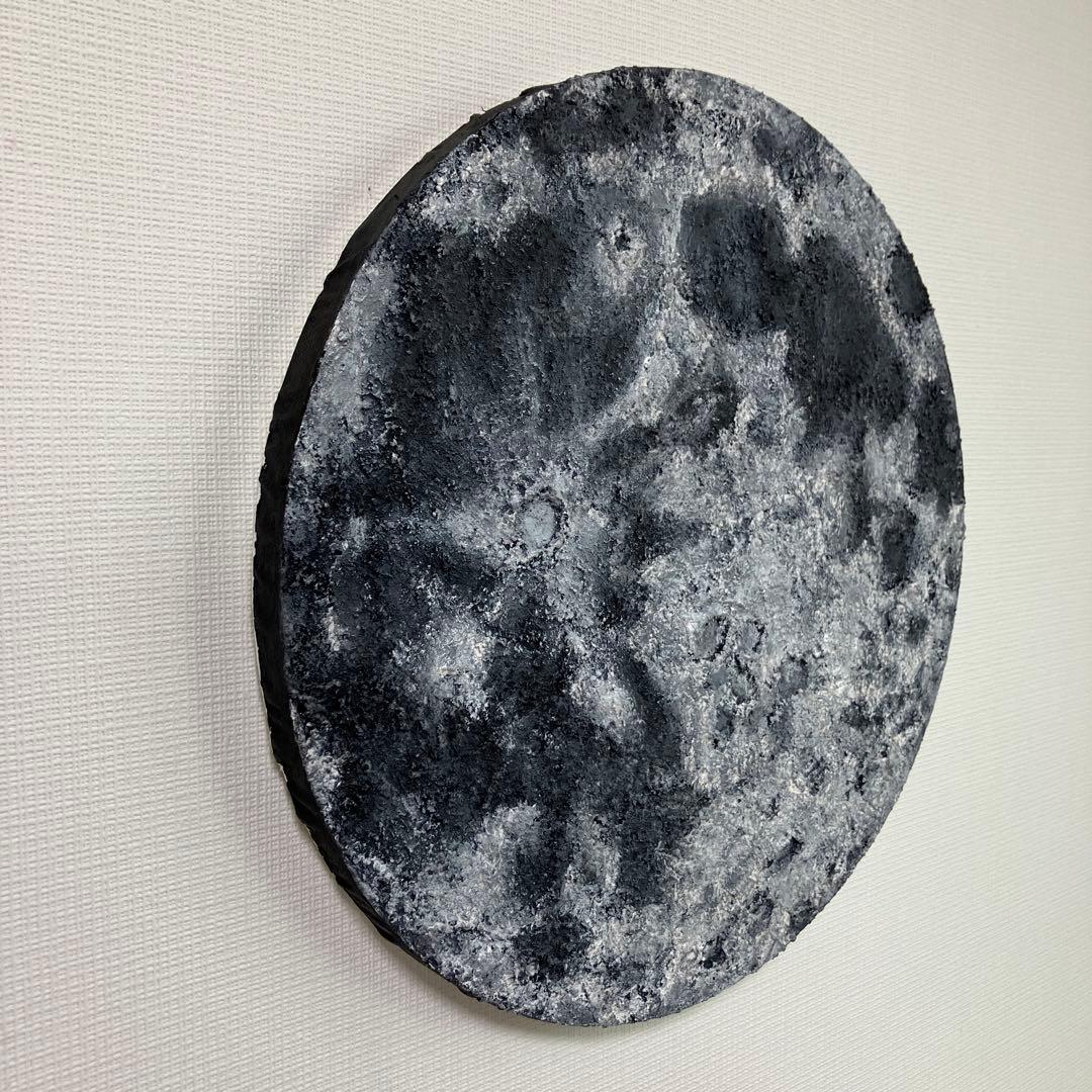 絵画　アクリル画　原画　月影　げつえい　テクスチャーアート　月　モノクロ　Ｓ.Ｉ