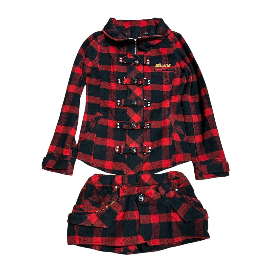 BACKS レッド ブロックチェック セットアップ フリー - メルカリ