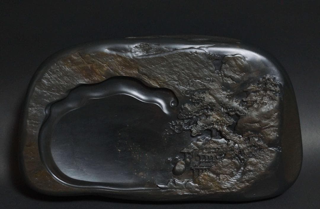 書道硯 歙州硯 金星硯 細工浮き彫り『山水風景文』大型硯 すずり 共箱 文房四宝 楽天市場】書道硯 歙州硯『金星竹葉紋硯』｜書道 書道用品 すずり