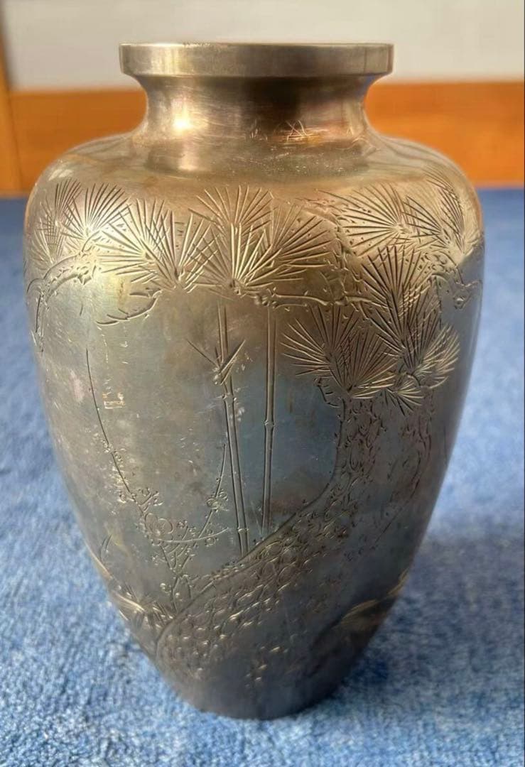 純銀製 銀製品 骨董品 古美術 時代物　銀杯　約531g 楽天市場】純銀細工 手作り 獣口 霰打出 鳴付 銀瓶 湯沸 純銀保証 約