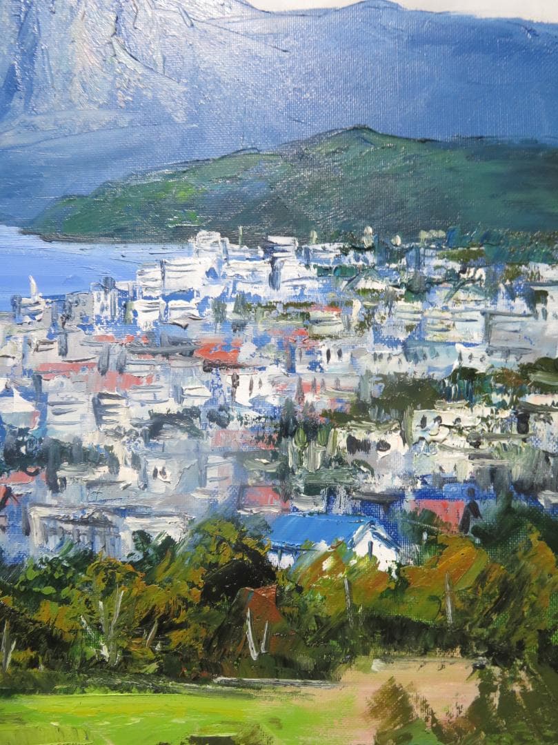 国立秀雄　「別府湾」　油彩F10号　大分県、別府湾と高崎山の情景　真作保証