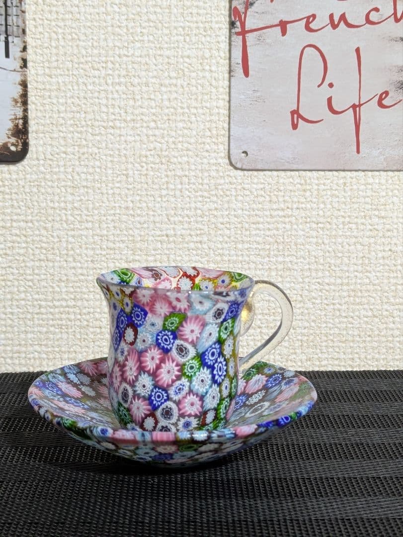 ムラノガラス.ベネチアンガラス ティーカップ .ソーサ、1セットは