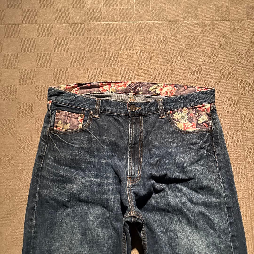 y2k 90s vintage 和柄ジーンズ 濃紺ワイドデニム archive - メルカリ