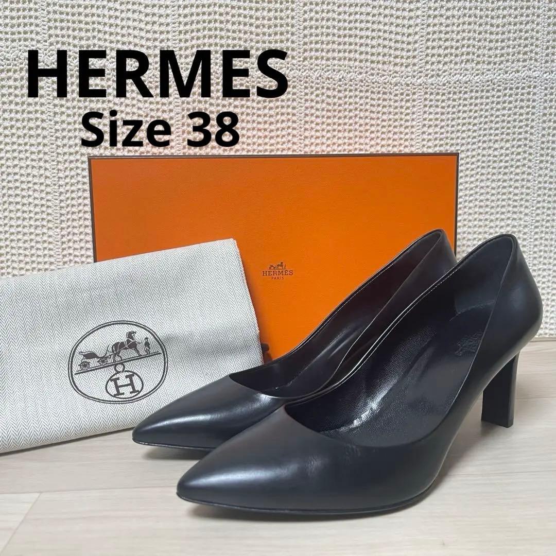 ☆美品☆HERMES エルメス レザー製 パンプス ハイヒール HERMES / エルメス ポインテッドトゥ 牛革 カーフ ブラック 黒