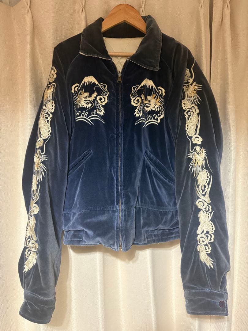 スカジャン 虎　竜　鷹刺繍　別珍　ヴィンテージ 朧 スカジャン 別珍 おぼろ ビンテージ龍虎 刺繍 和柄 別珍 スカジャン