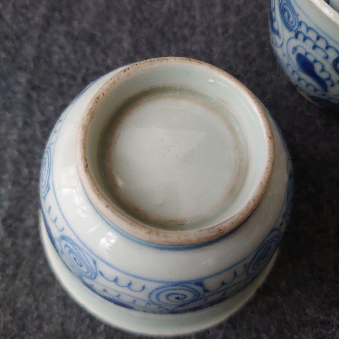 伊万里 古伊万里 肥前吉田焼 蕎麦猪口 小鉢 渦巻文 三客揃 江戸期 未