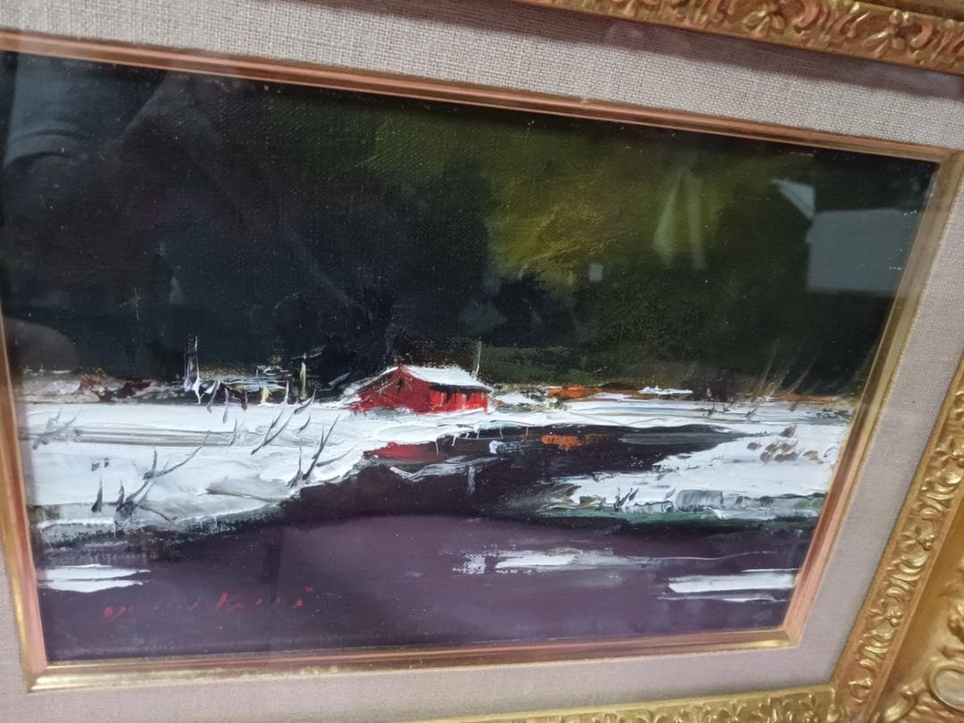 油彩画 葛西四雄作 「水辺」 額付 SM - marcosflowerdesign.com