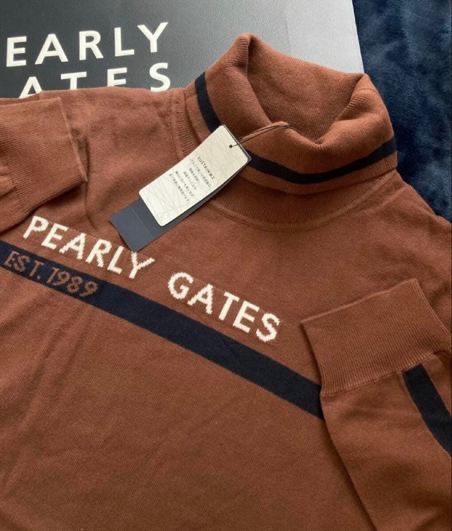 新品 パーリーゲイツ ソフトタッチハイネックニット プルオーバー(4)M/茶 新品 パーリーゲイツ ソフトタッチハイネックニット プルオーバー(4